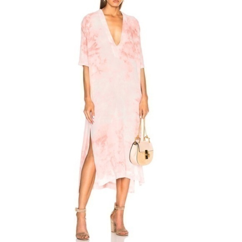 Enza Costa Pink Tie-Dye V-Neck Midi Dress